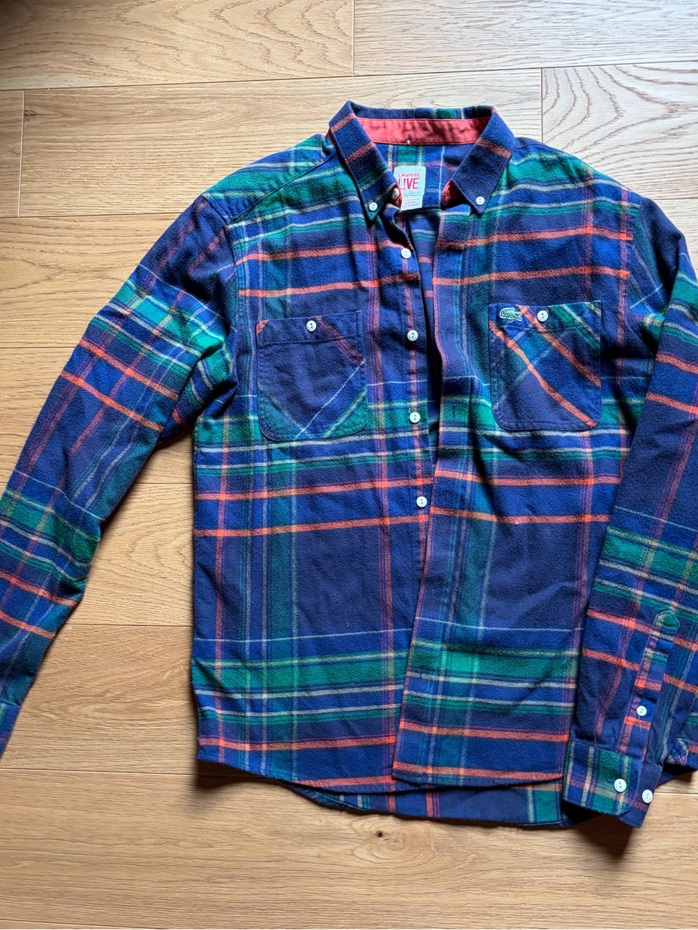 Lacoste Live Plaid Button-Down Shirt — Navy, Green, Orange